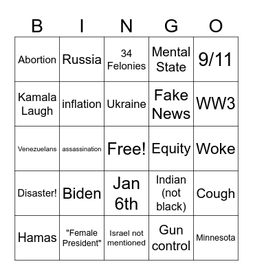 DEBATE 2024 Bingo Card