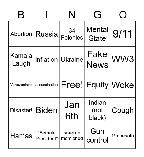 DEBATE 2024 Bingo Card