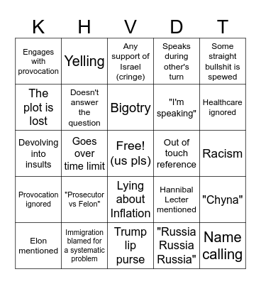 Harris v Trump Debate Bingo 2024 Bingo Card
