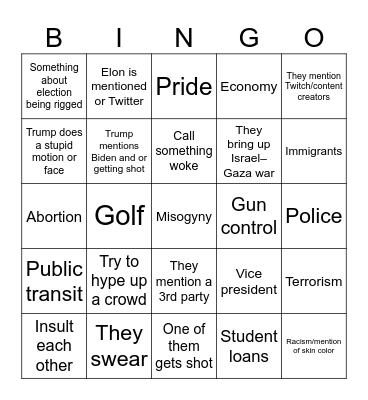 Harris v Trump Bingo Card