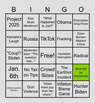 Aly's Debate Bingo Card