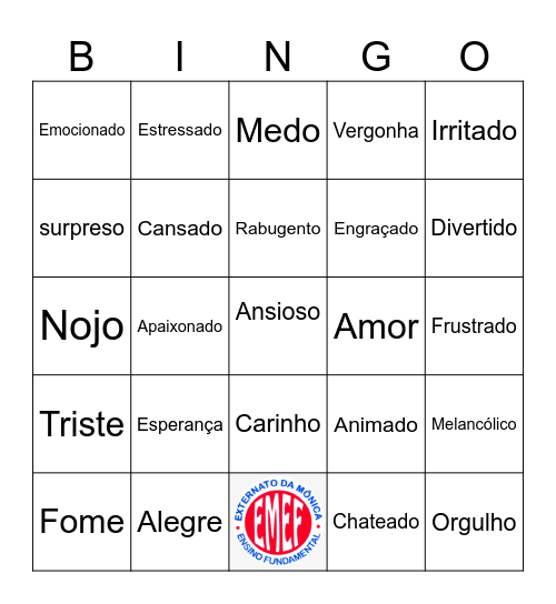 Bingo das Emoções e Sentimentos Bingo Card