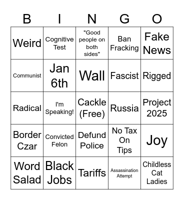 Presidential Debate Bingo Card