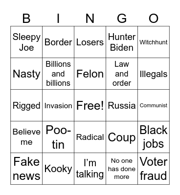 Pres Debate Bingo Card