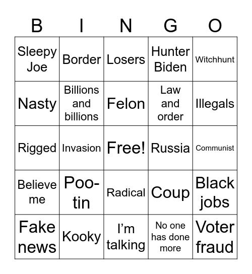 Pres Debate Bingo Card