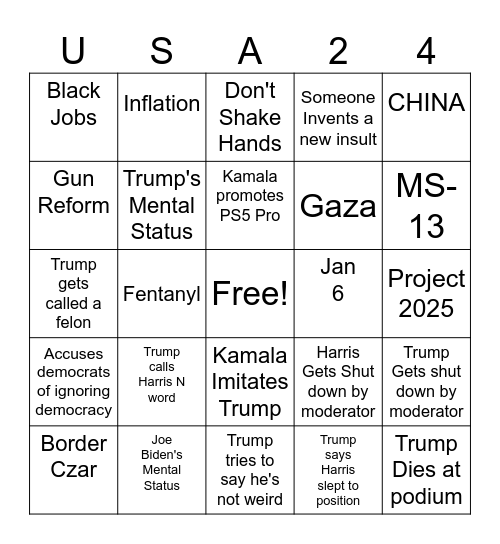 Debate 2024 Bingo Card