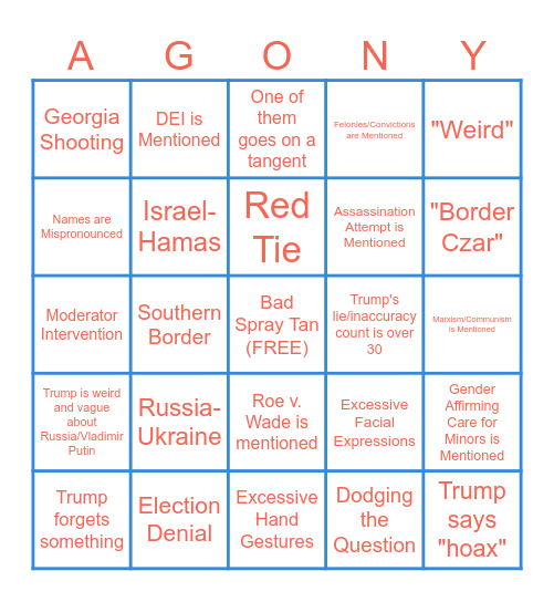 Debate Bingo Card