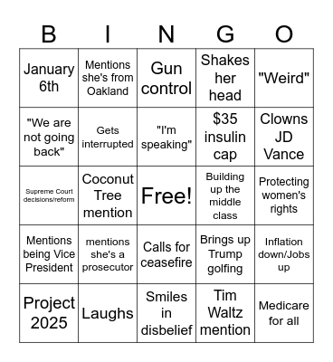 Kamala Bingo Card