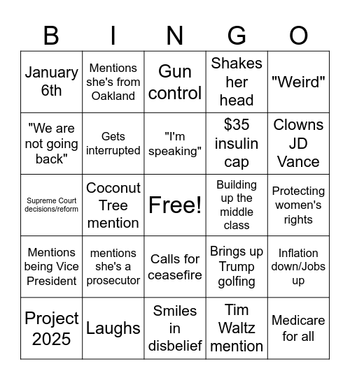 Kamala Bingo Card
