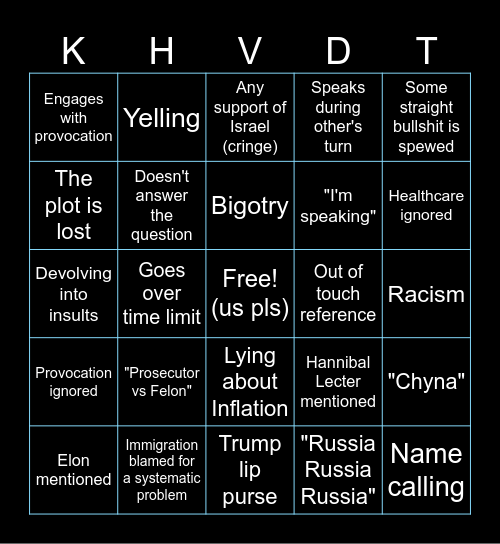 Harris v Trump Debate Bingo 2024 Bingo Card