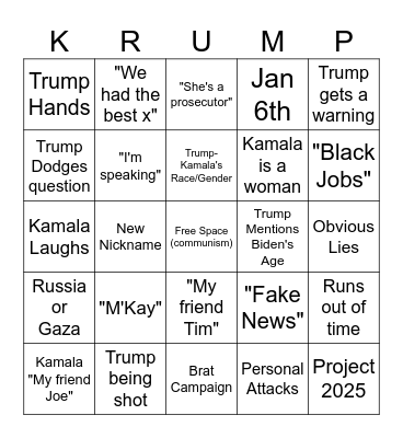 Debate Bingo Card