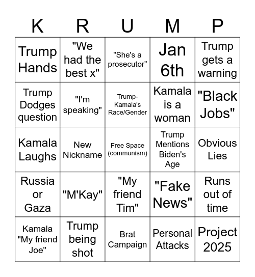 Debate Bingo Card