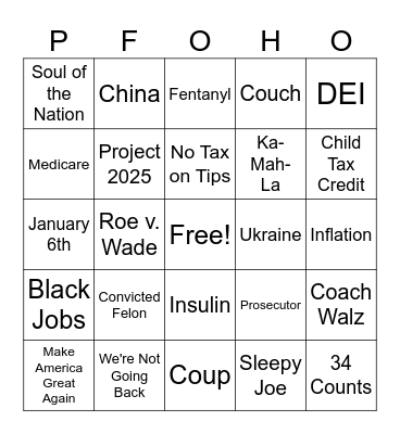 DEBATE NIGHT IN AMERICA Bingo Card