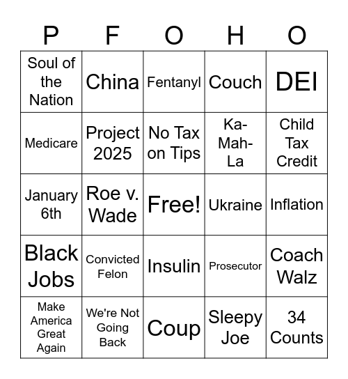 DEBATE NIGHT IN AMERICA Bingo Card
