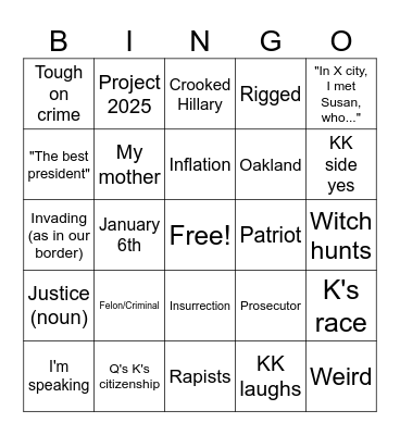 Kamala-Con Bingo Card