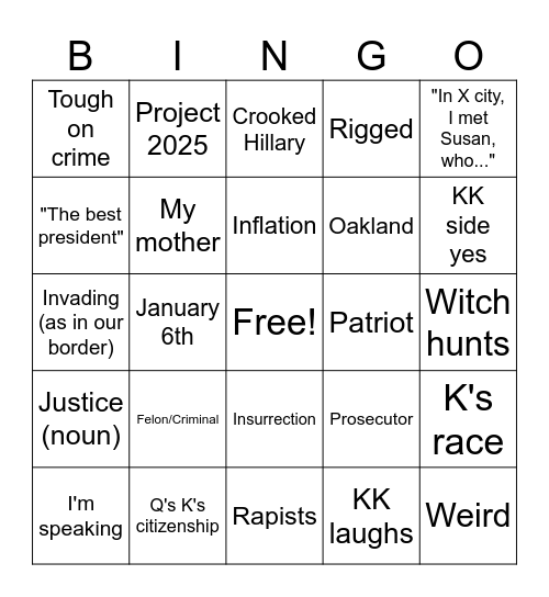 Kamala-Con Bingo Card