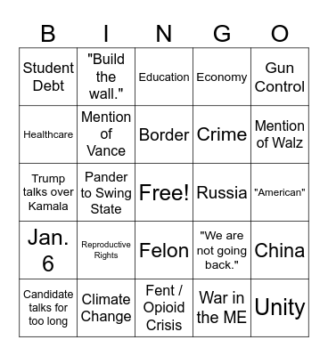 Trump Vs. Kamala Debate 1 Bingo Card