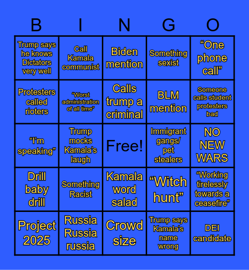 Debate nite Bingo Card