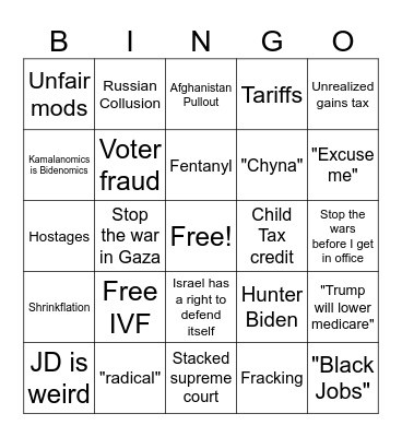 Debate Bingo Card