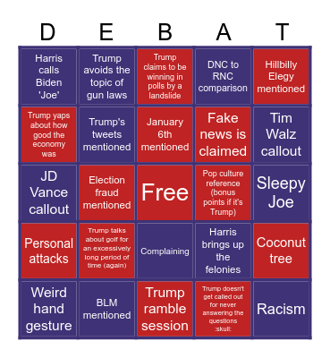 Harris vs Trump!! Bingo Card