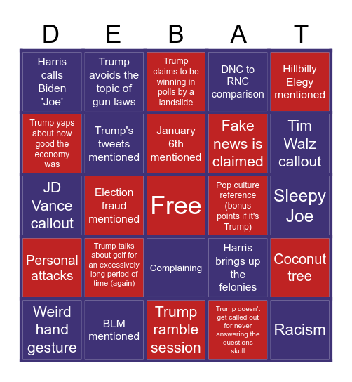 Harris vs Trump!! Bingo Card