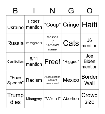 Election Debate Bingo Card