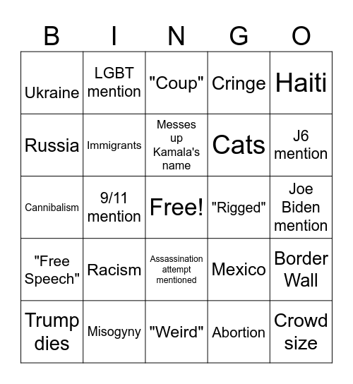 Election Debate Bingo Card