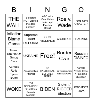 DEBATE BINGO (Trump vs. Kamalo Bingo Card