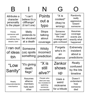 Games Discussion Coverage Bingo Card