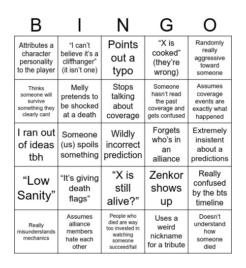 Games Discussion Coverage Bingo Card