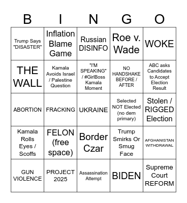Debate Bingo (Trump vs. Kamala Edition) Bingo Card