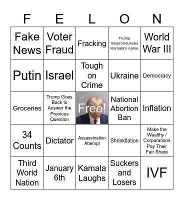 9/10 Presidential Debate Bingo Card