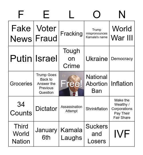 9/10 Presidential Debate Bingo Card