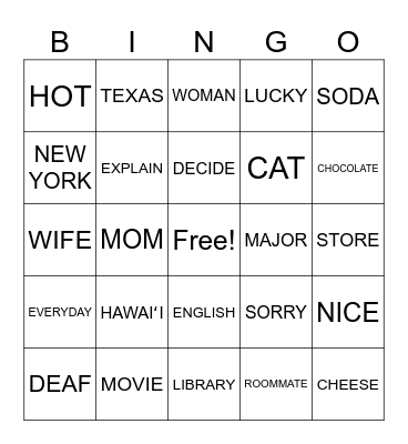 Kenyon ASL Bingo Card