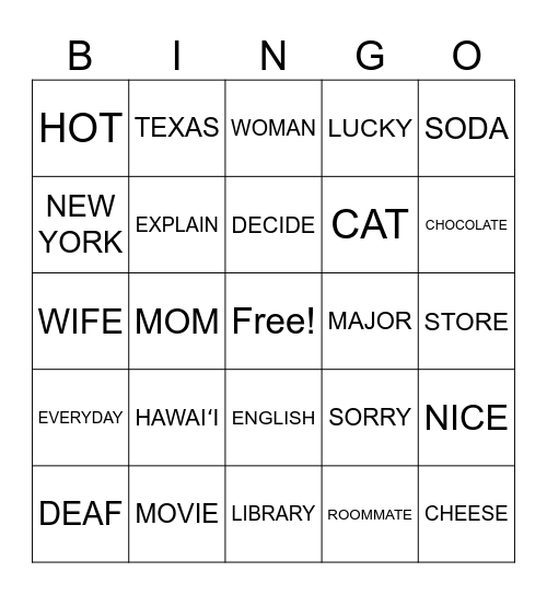 Kenyon ASL Bingo Card