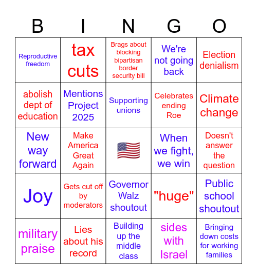 Presidential Debate 2024-09-10 Bingo Card