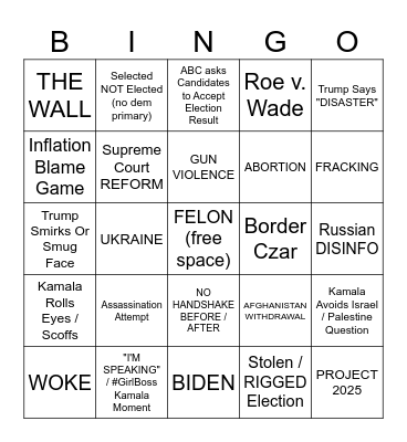 Debate Bingo (Trump vs. Kamala Edition) Bingo Card