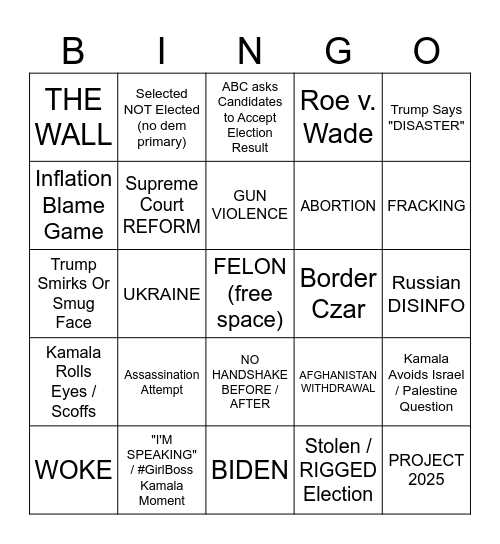 Debate Bingo (Trump vs. Kamala Edition) Bingo Card
