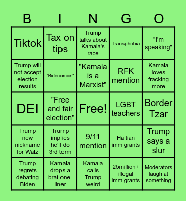 Debate Bingo Card