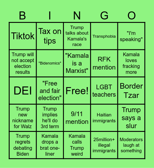 Debate Bingo Card