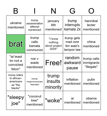 kamala vs trump debate bingo Card