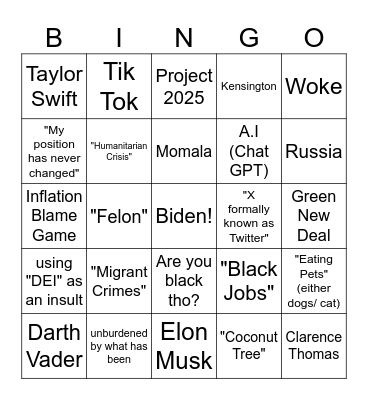 DEBATE 2024 Bingo Card