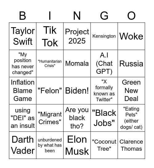 DEBATE 2024 Bingo Card