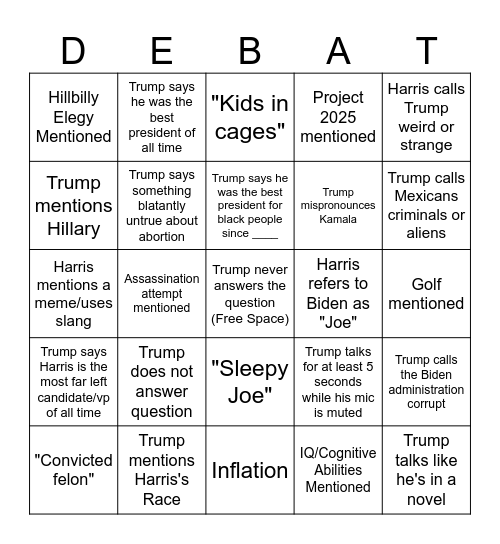 Harris and Trump!!! Bingo Card