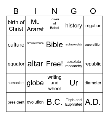 History Bingo Card