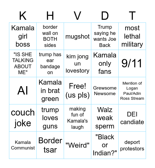 Harris v Trump Debate Bingo 2024 Bingo Card
