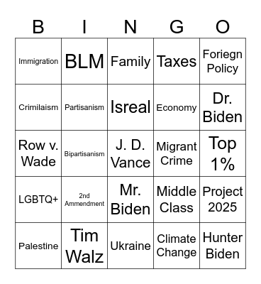 2024 Debate Bingo Card