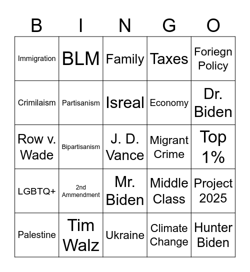 2024 Debate Bingo Card