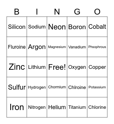 Periodic Table Bingo Card