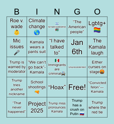 The presidential debate Bingo Card